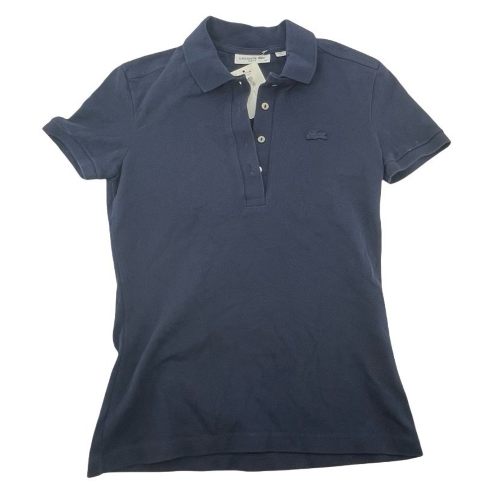 Lacoste Women's Polo Slim Fit Navy Blue Pique Cotton Size 32